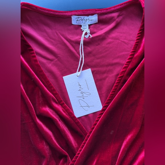 NWT Noelle Red Velvet Midi Dress | Pleated, V-Neck, A-Line | Women’s Plus 2X - Picture 6 of 16